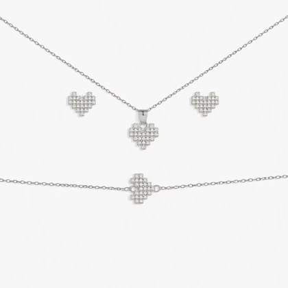 سرویس نقره دخترانه مدل قلب پیکسلی