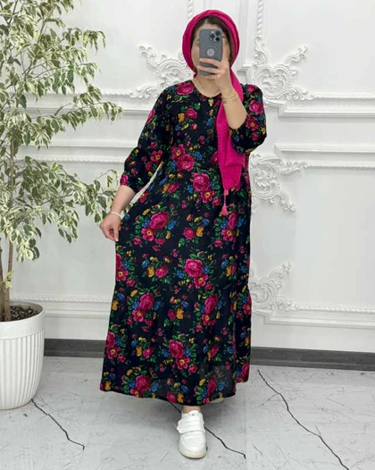 پیراهن ساحلی نخی ترکمنستان گل درشت 4151