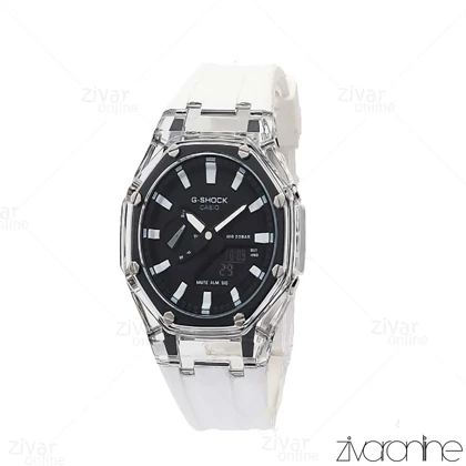 ساعت جی شاک GA2100 مردانه سفید شیشه ای صفحه مشکی 105845