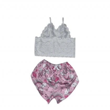 ست نیم‌تنه گیپور و شلوارک طرح یونیکورن 142