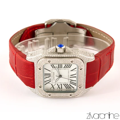 ساعت مچی کارتیه سانتوس دورنگین بند قرمز 104080