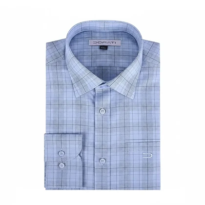 پیراهن مردانه رسمی چهارخونه آبی روشن C40