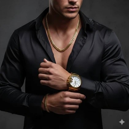 ست ساعت مچی مردانه طلایی صفحه سفید مدل U700 + دستبند و گردنبند کارتیه رنگ طلایی