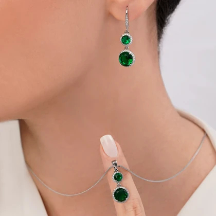 نیمست جواهری نگین سبز فاخر برند ژوپینگ رنگ سفید