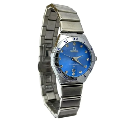 ساعت زنانه شیک طرح امگا با صفحه آبی آسمانی