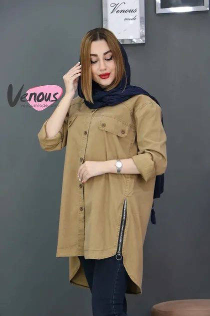 شومیز جین بغل زیپ رنگی