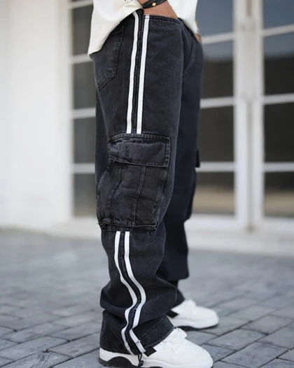 شلوار کارگو جین بغل نوار