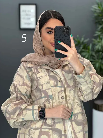مانتو لینن طرح دار دو جیب پاکتی