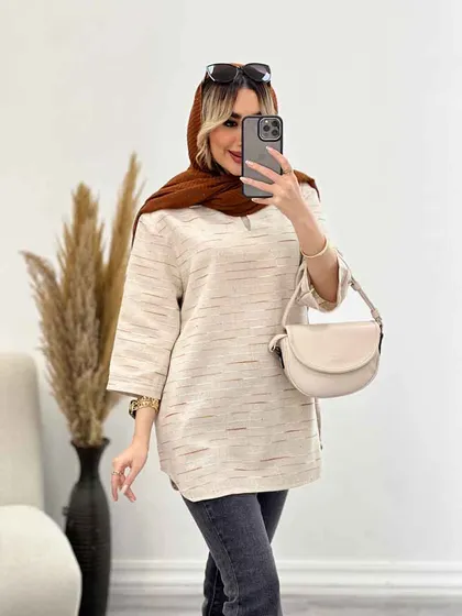 مانتو لینن نچرال یقه دار