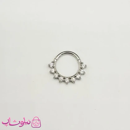 پیرسینگ دیث یا سپتوم نقره ای رنگ مدل دایره پرنگین کد 369