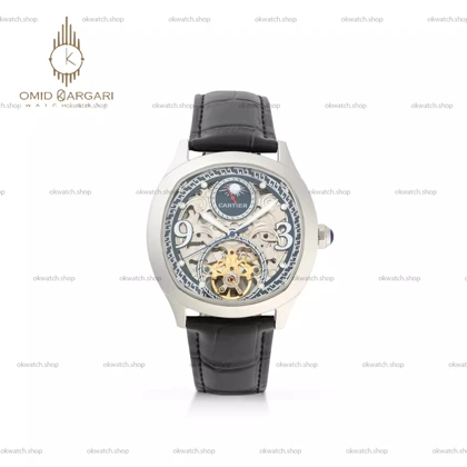 ساعت مچی کارتیه صفحه اسکلتون بند چرمی مشکی Cartier