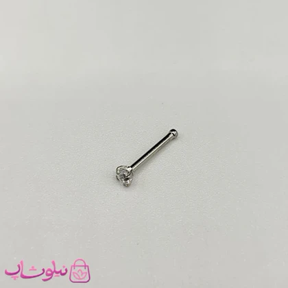 پیرسینگ بینی خطی تک نگین سفید نقره ای رنگ 193