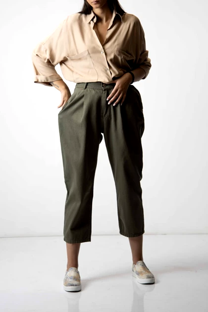 شلوار کتان پیلی دار پشت کش زنانه