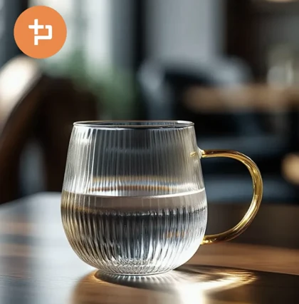 لیوان چای خوری شیاردار دسته عسلی