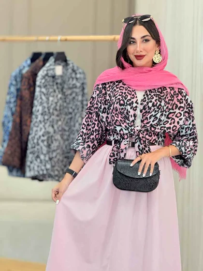 مانتو طرح پلنگی آستین پاگن