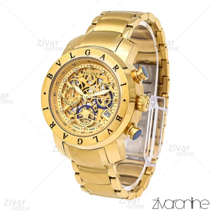 ساعت بولگاری زنانه سه موتوره طلایی صفحه اسکلتون 106093