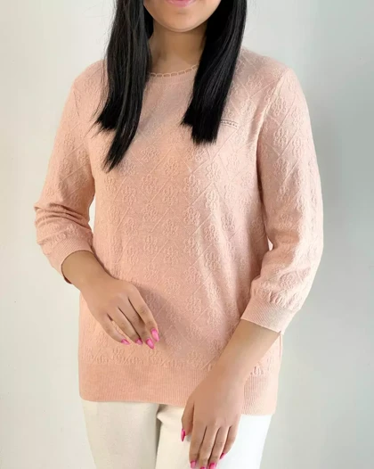 بلوز بافت استین سه ربع یقه گرد کد 5500