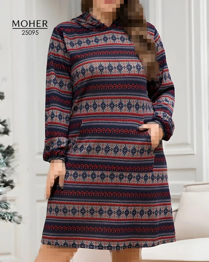 هودی خانگی زنانه سایز بزرگ طرح زمستانی