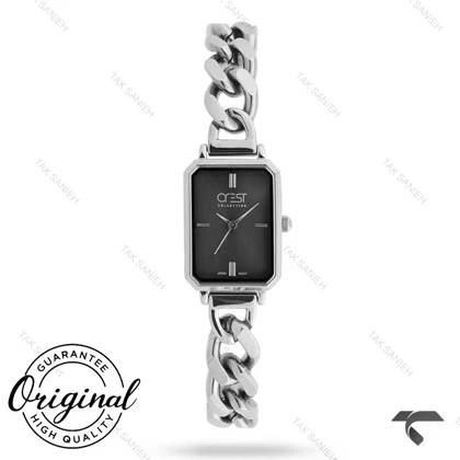 ساعت کرست زنانه 6355-2 نقره ای صفحه مشکی Crest-11179-L