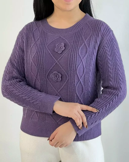 پلیور بافت گل برجسته لوزی کد 5438