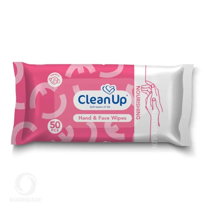 دستمال مرطوب دست و صورت CLEAN UP رطوبت رسان پوست 50 عددی