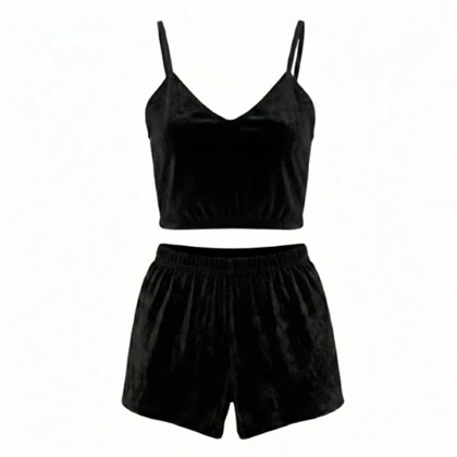 ست نیم‌تنه و شلوارک مخمل مشکی