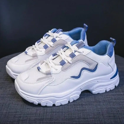 کتانی اسپرت لژدار زنانه طبی موج سفید آبی Women’s Platform Orthopedic Wave White Blue Sneakers