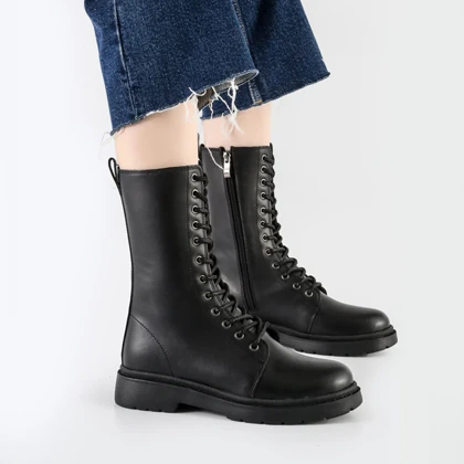 بوت و نیم بوت زنانه و دخترانه مدل بندی بغل زیپ رنگ مشکی کد A593