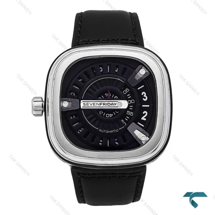 ساعت سون فرایدی مردانه نقره ای مشکی بند چرم Seven-7160-G
