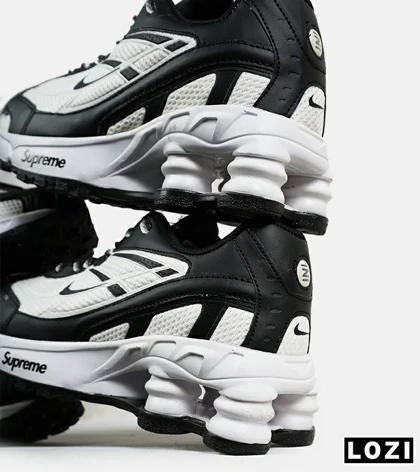 کفش کتانی مردانه سفید مشکی نایک NIKE x SUPREME shox ride 2
