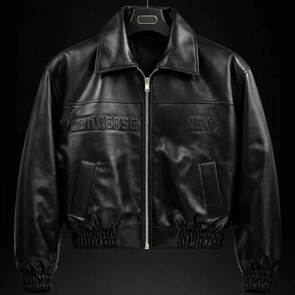 جکت چرم باکسی پایین کش مشکی چاپ داغی خور خفن اولد کد 48