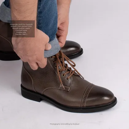 بوت اسکندر گازولین قهوه‌ای کلاسیک - GAAZOLIN Alexander Boots Smooth Plain Mouse