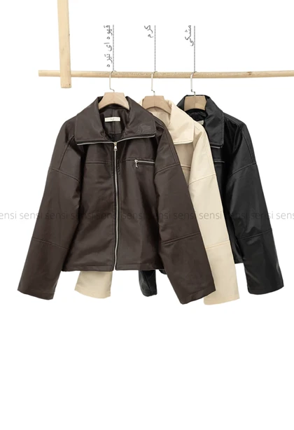 کراپ کت جلو زیپ چرم کد1004881