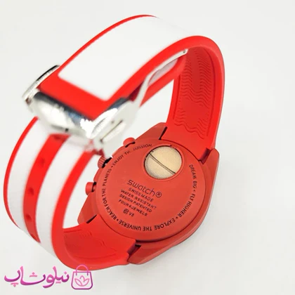 ساعت امگا سواچ moonswatch با بند رابر زنانه مردانه رنگ سفید قرمز کیفیت مستر کد 3750