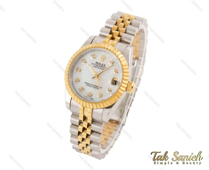 ساعت رولکس زنانه دیت جاست دورنگ طلایی صفحه صدف Rolex-3185-L