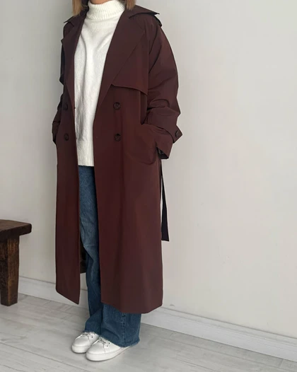 ترنچ کت Drop قد بلند (قهوه ای)