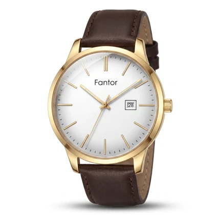 ساعت مچی مردانه فانتور مدل WF1037GB-04 صفحه سفید بند چرم قهوه‌ای