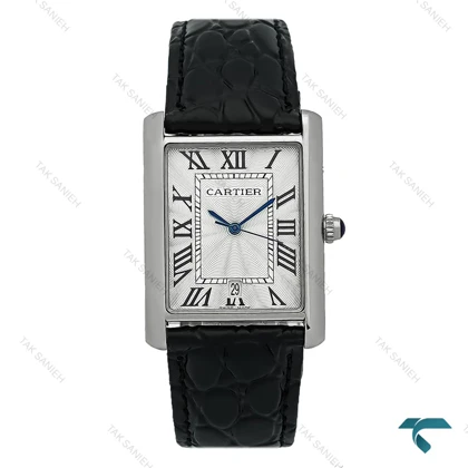 ساعت کارتیه تانک بند چرم مردانه تقویم دار Cartier-8190-G