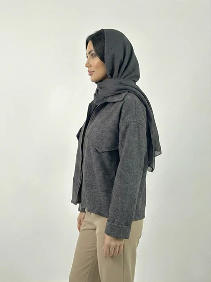 کت زنانه فوتر کوتاه رنگ مدادی دو جیب کد (8729)