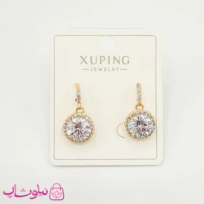 گوشواره آویز زنانه ژوپینگ نگین‌دار طلایی