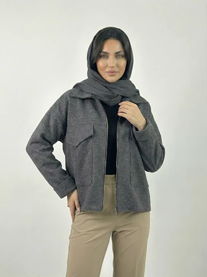 کت زنانه فوتر کوتاه رنگ مدادی دو جیب کد (8729)