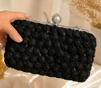 کیف مجلسی زنانه مدل آرالیا مشکی نقره ای کد 18834