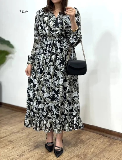 پیراهن بلند حریر آستردار آوا کد 4397