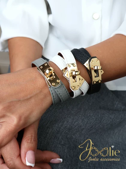 دستبند چرمی لوکس قفل هرمس کد B2219