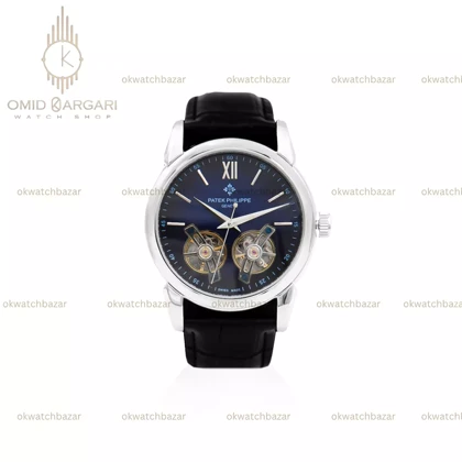 ساعت مچی پتک فیلیپ اتوماتیک دو توربین مشکی صفحه سرمه ای Patek Philippe
