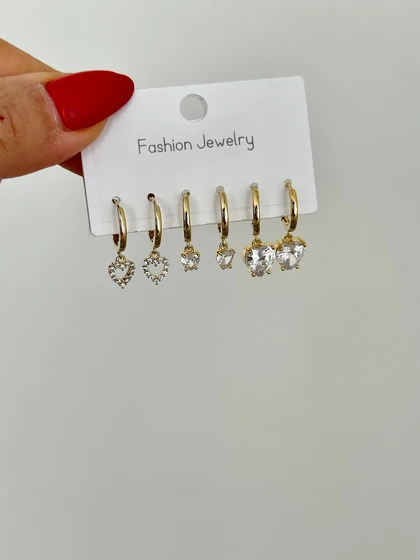 گوشواره پک 3 جفتی کریستال قلب