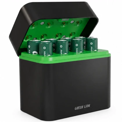 شارژر باتری نیم قلمی گرین لاین Green Lion مدل GRB-12 همراه 8 باتری AAA