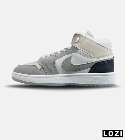 کفش کتانی ساق‌دار مردانه و زنانه سفید طوسی سرمه ای NIKE jordan 1 مدل 7701