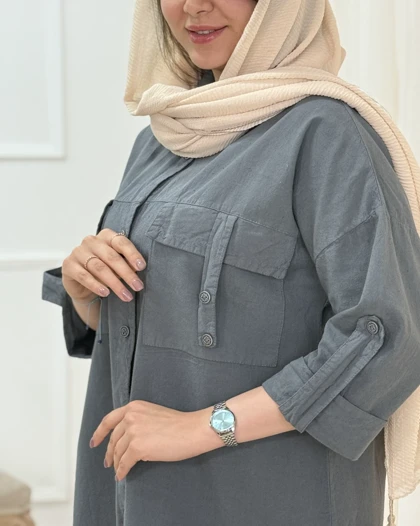 مانتو زنانه لینن جیب‌دار کد 1698