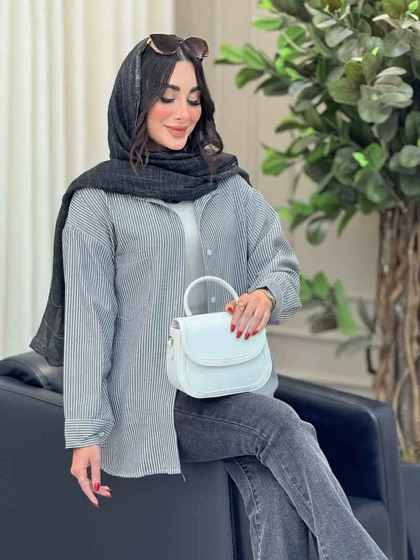 مانتو راه راه تک جیب اسرا